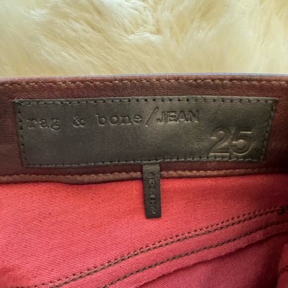 Rag & Bone Red Dark Burgundy Mid Rise Lamb Leather Skinny Pants 25 NWT - Picture 7 of 14
